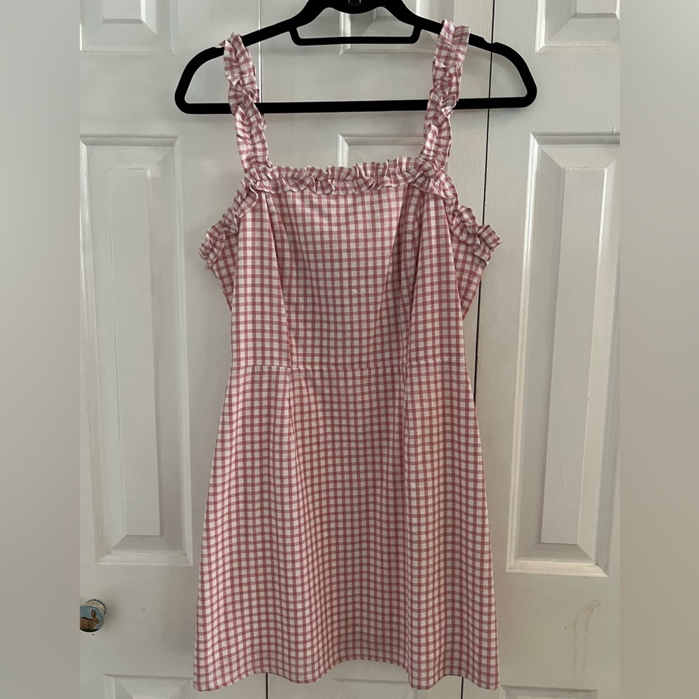 Adorable Lost and Wander pink ruffled gingham checkered dress size small